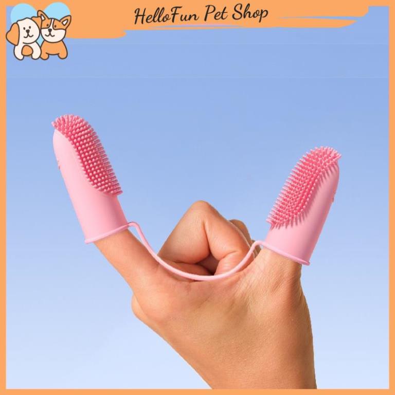 Bàn chải đánh răng cho chó mèo - Bàn chải xỏ ngón bằng silicone mềm tiện dụng