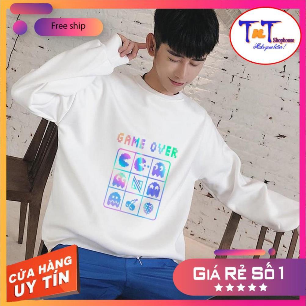 AS22 Áo Sweater Game Over Phản Quang Áo Nỉ Dài Tay Unisex Nam Nữ thời trang cao cấp sinh viên học sinh