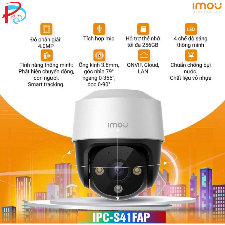 Camera IP Wifi An Ninh Ngoài Trời Imou IPC-S41FAP 4MP Có màu ban đêm - Hàng Chính Hãng