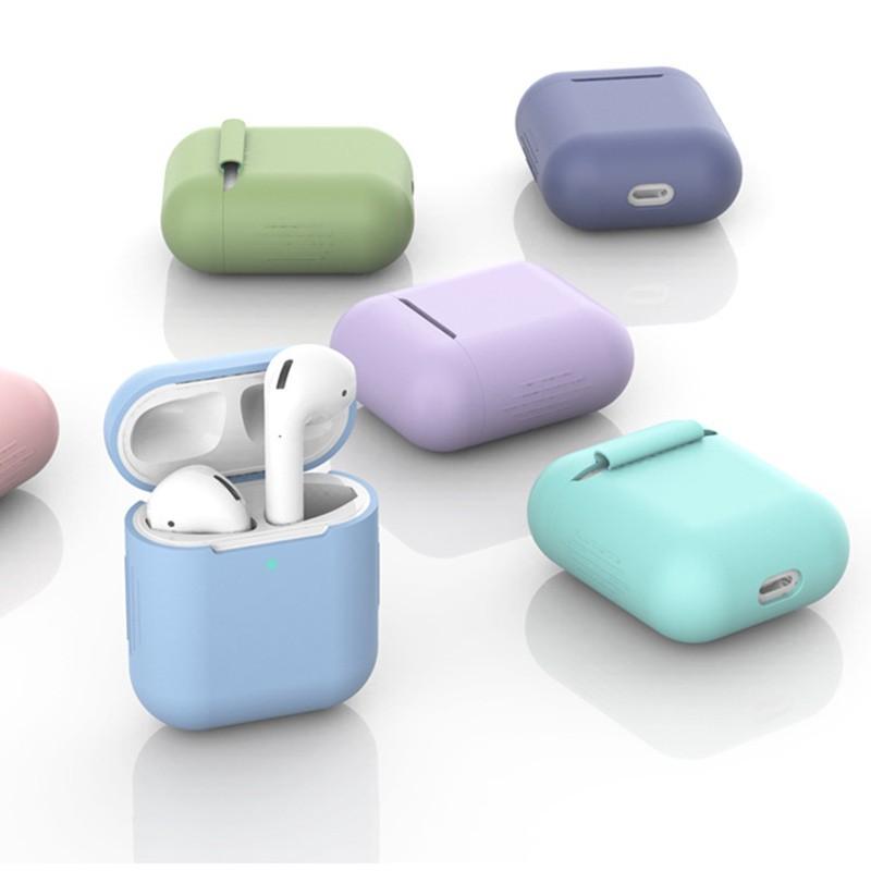 Vỏ Bảo Vệ Hộp Sạc Tai Nghe Airpod 1/2 Bằng Silicone Thiết Kế Trơn Nhiều Màu Chống Va Đập