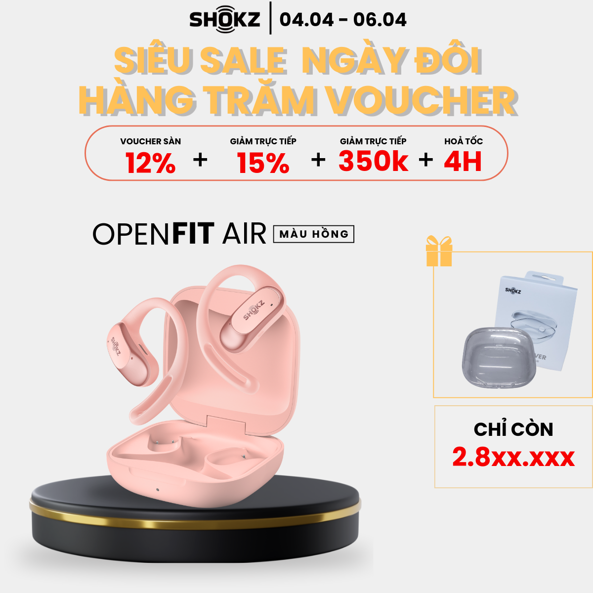 [MỞ BÁN] Tai Nghe Không Nhét Tai Bluetooth True Wireless Earbuds Shokz OpenFit Air T511- Hàng Chính Hãng
