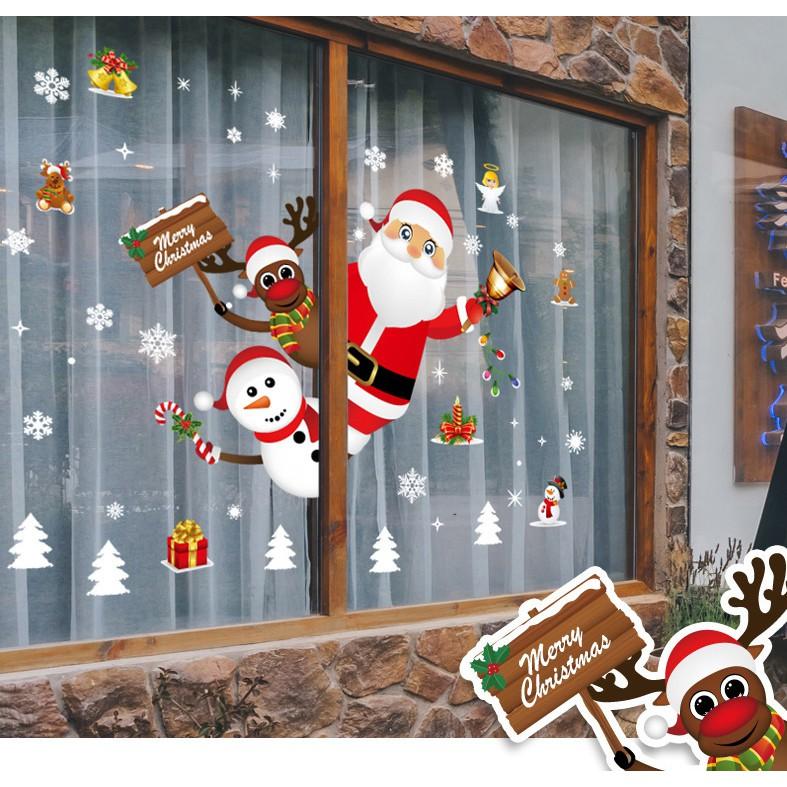 Decal trang trí noel ông già noel và các bạn chào giáng sinh