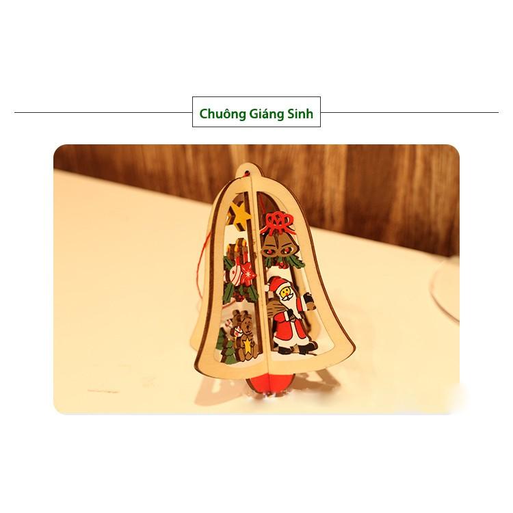 Phụ Kiện Trang Trí Giáng Sinh Bằng Gỗ Phối Màu 3D Có Dây Treo