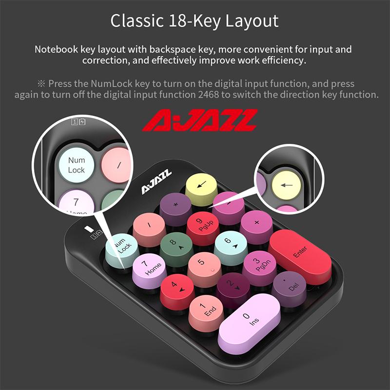 Bàn Phím Ajazz AK18 Nhiều Màu Sắc 18 Phím Không Dây Bàn Phím Số 2.4G USB Mini Di Động Số Máy Tính Kỹ Thuật Số Bàn Phím Máy Tính Để Bàn PC Laptop