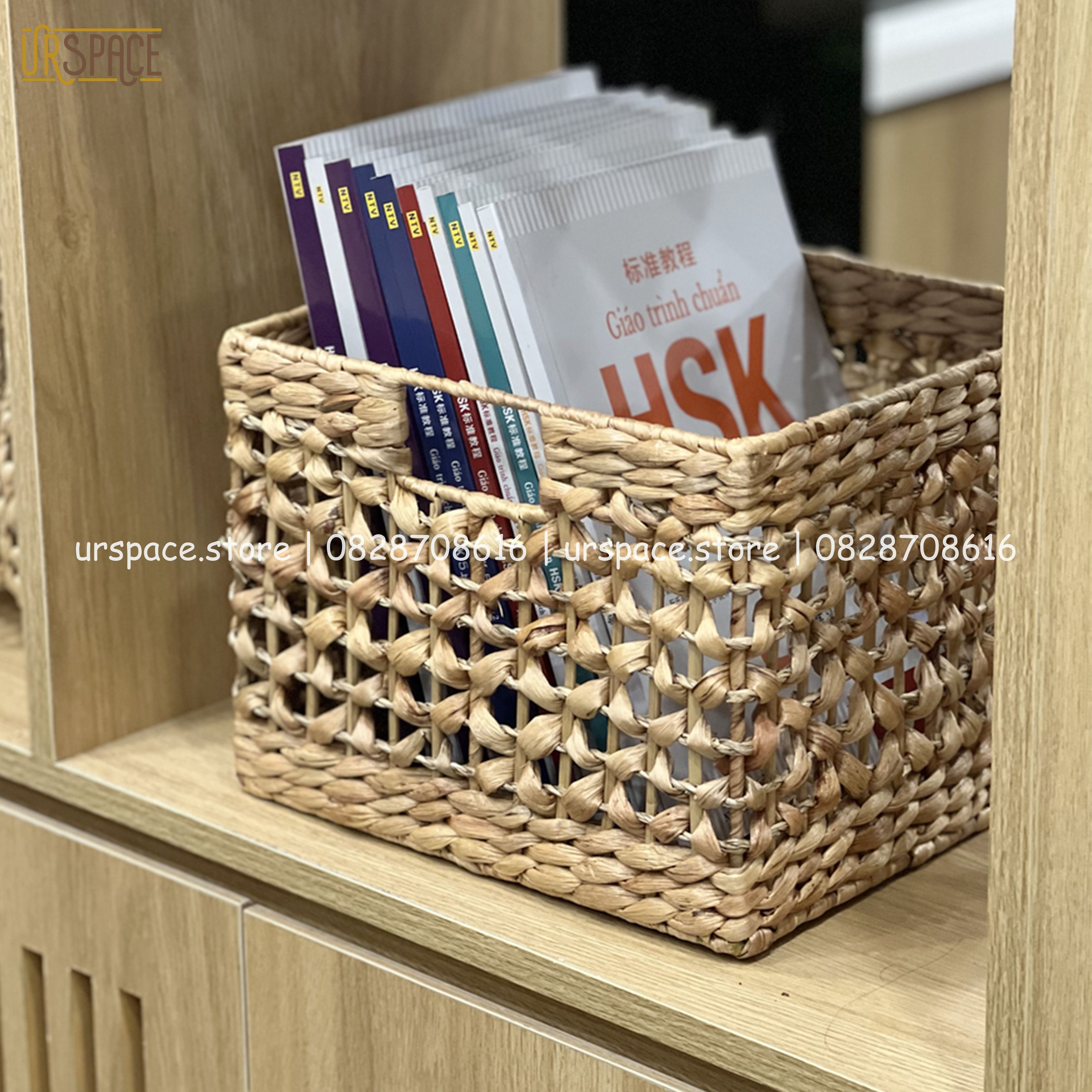 Sọt đựng đồ đa năng bằng lục bình sọt hình vuông handmade/ Hand-woven square cabinet basket for home decor