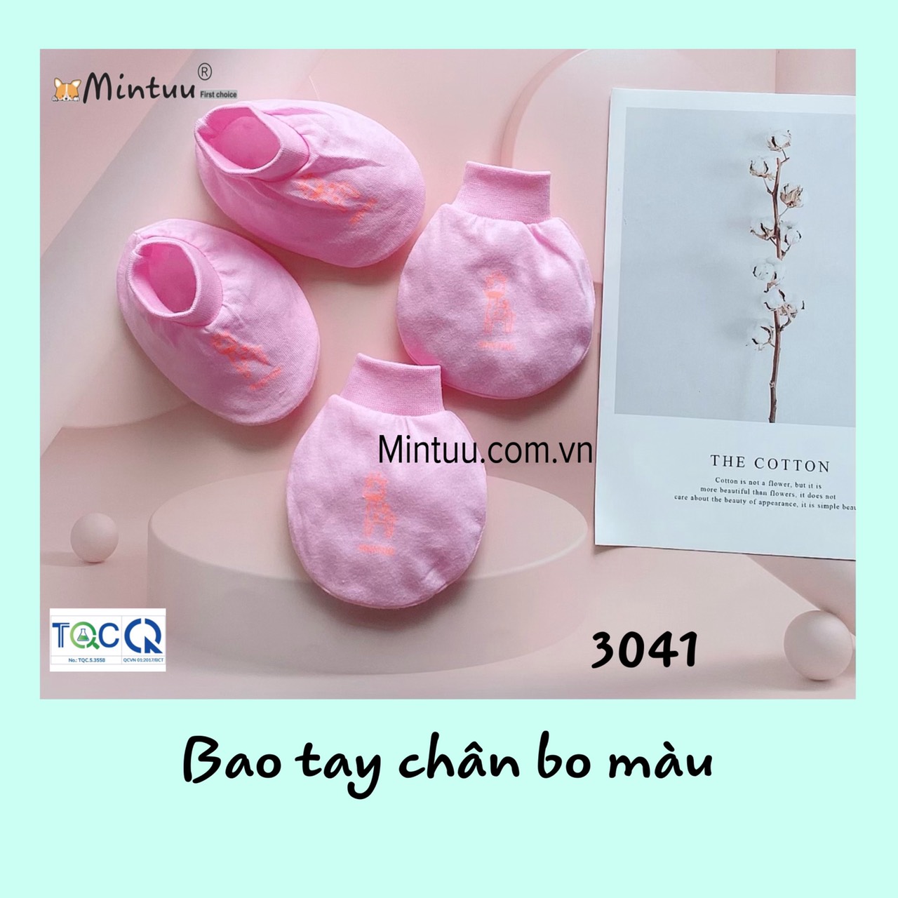 Bao tay chân sơ sinh màu cổ bo, chất liệu vải 100% cotton  thương hiệu MINTUU