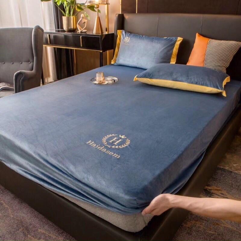 Bộ ga gối mùa đông nỉ nhung thêu 3 món cao cấp đủ kích thước