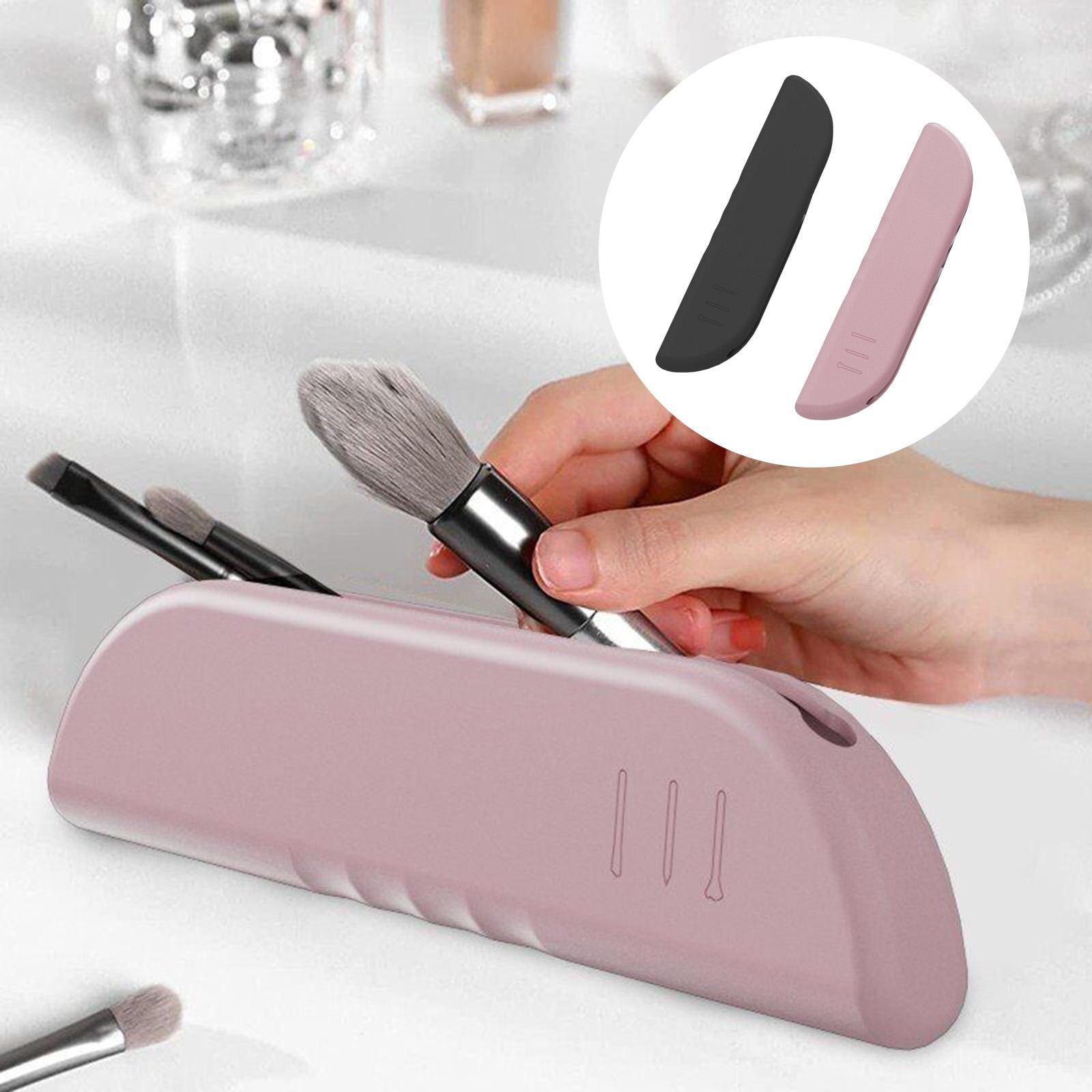 2Pcs Portable Makeup Brush Holder Soft Silicone Travel Brushes Organizer