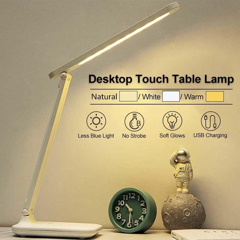 Đèn học Bảo vệ mắt Đèn bàn LED Đèn bàn học có thể gập lại Điều khiển cảm ứng 3 chế độ ánh sáng USB Có thể sạc lại Đèn ngủ di động