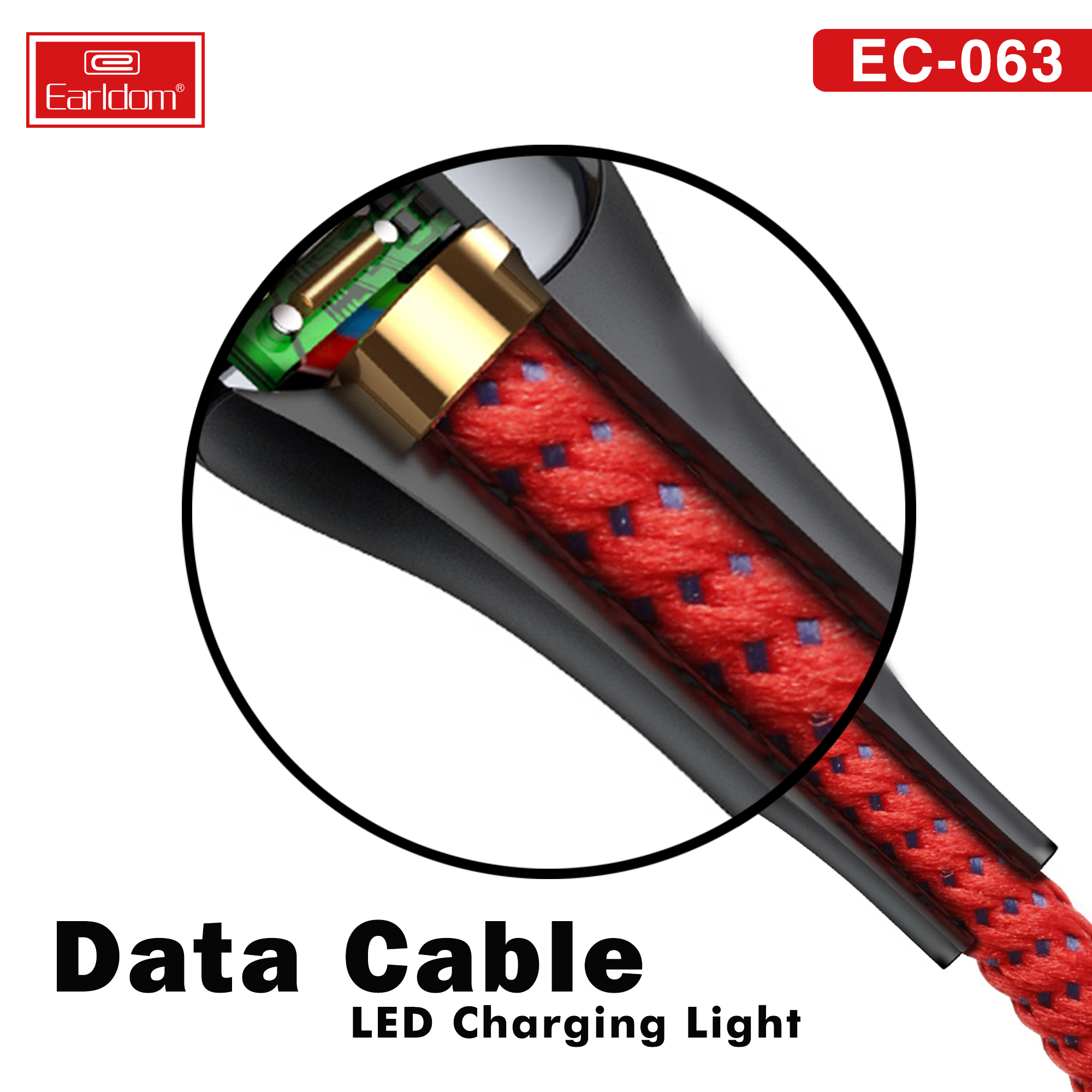 Dây Cáp Sạc Nhanh Tự Ngắt Earldom EC-063 Dây Bọc Dù  Truyền Data Tốc Độ Cao, Hàng Chính Hãng