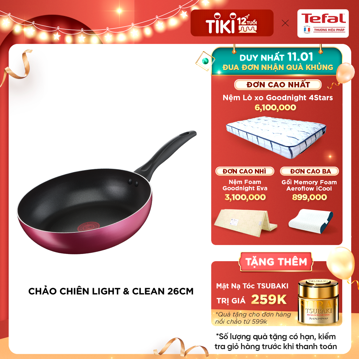 Chảo chiên chống dính Tefal Light &amp; Clean 26cm, dùng cho bếp ga và hồng ngoại- Hàng chính hãng