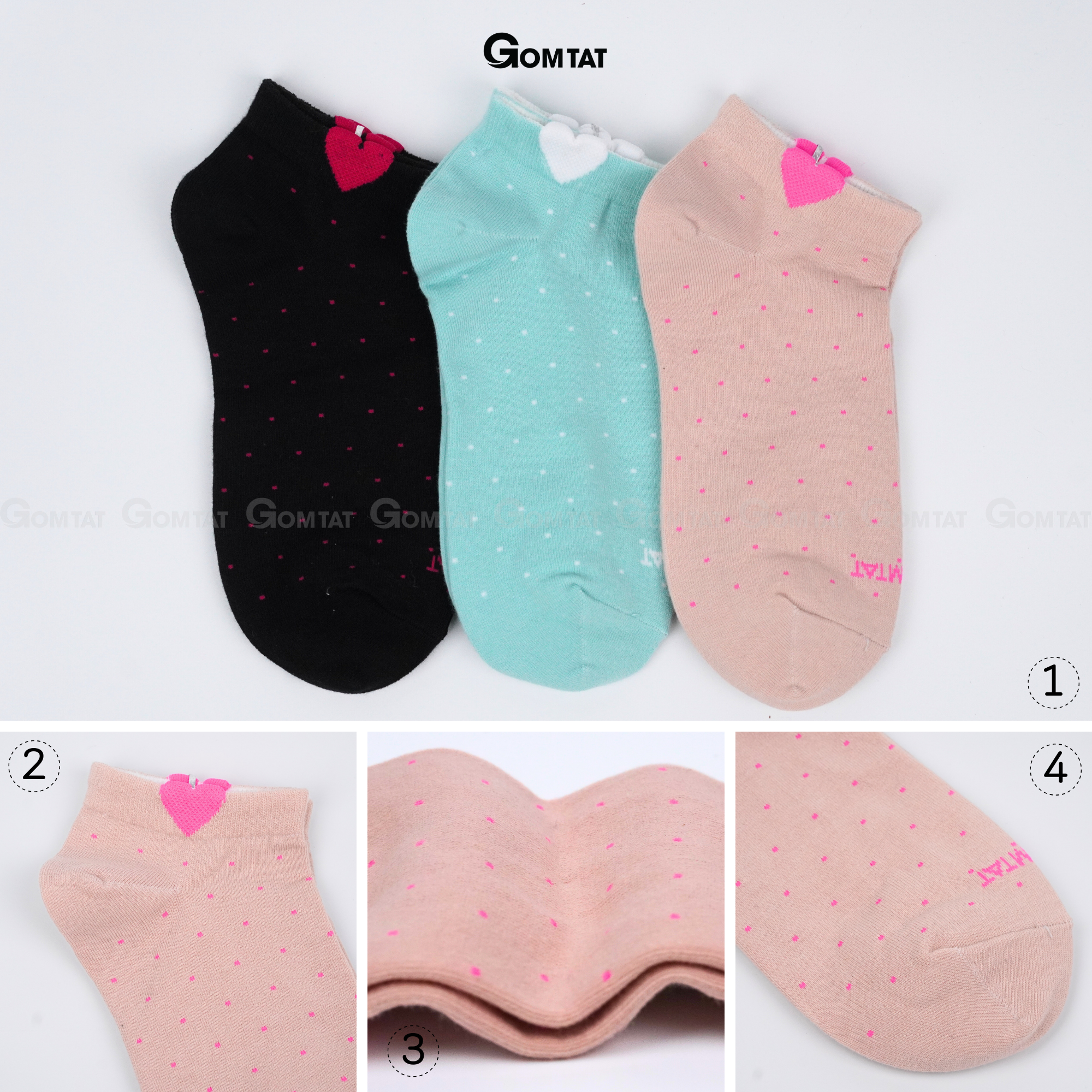 Vớ nữ cổ ngắn GOMTAT, tất nữ chất liệu cotton êm mềm, đi mát - NUNGAN-VSTAR-502