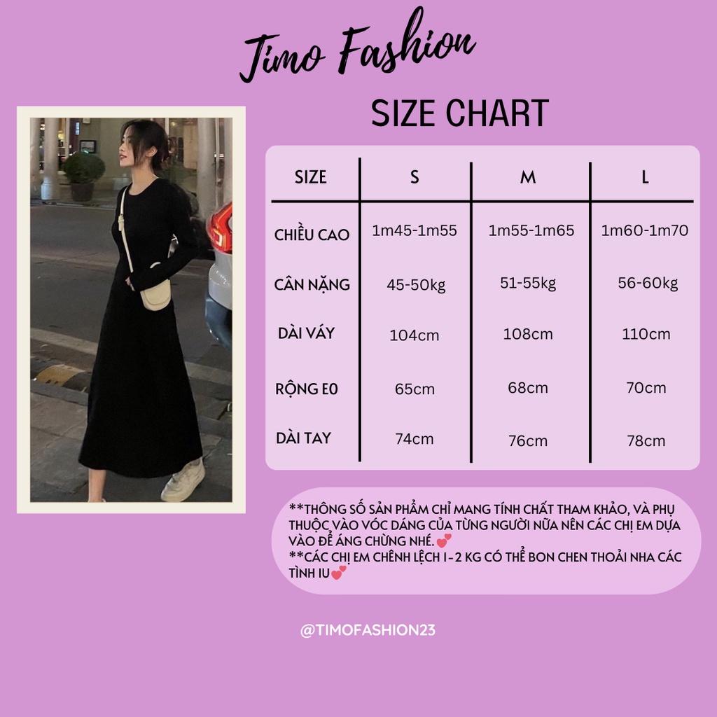 Váy suông dáng dài, váy maxi dài tay dáng xòe trơn basic cổ tròn vải thun tăm co giãn dày dặn phong cách Hàn Quốc,VAY025