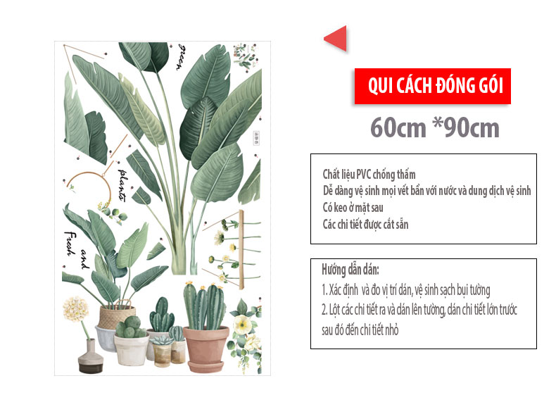 Sticker Giấy Dán Tường Decal Dán tường Mẫu Hoa Lá Cực Xinh ZH025