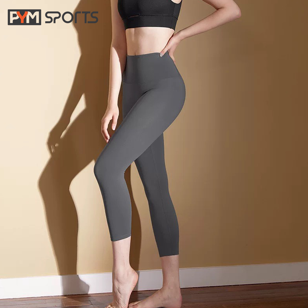 Quần legging dáng lửng trơn tập Yoga - Gym PYMSPORT - PYML045 nâng mông, lưng cạp cao