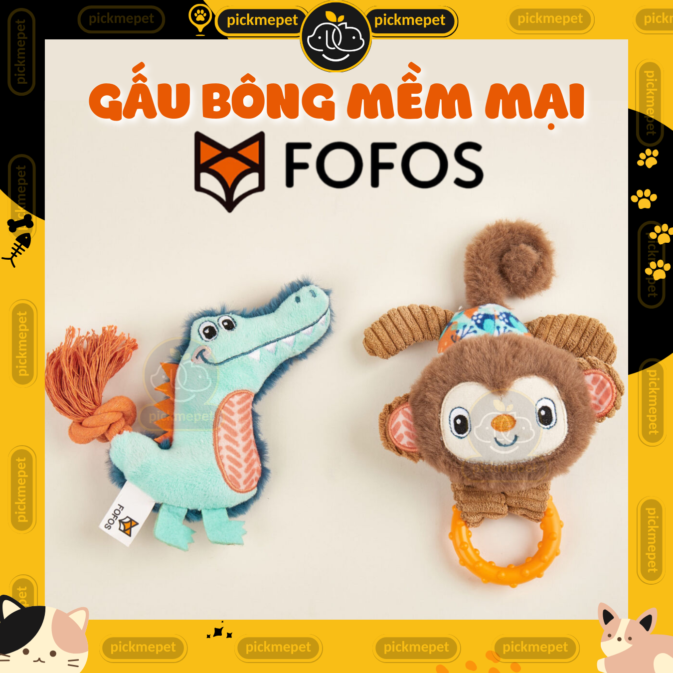 Đồ chơi cho chó FOFOS, Đồ chơi nhai gặm hình cá sấu, Tiếng kêu vui nhộn, Giúp làm sạch răng nướu chó, Vải nhung mềm mại