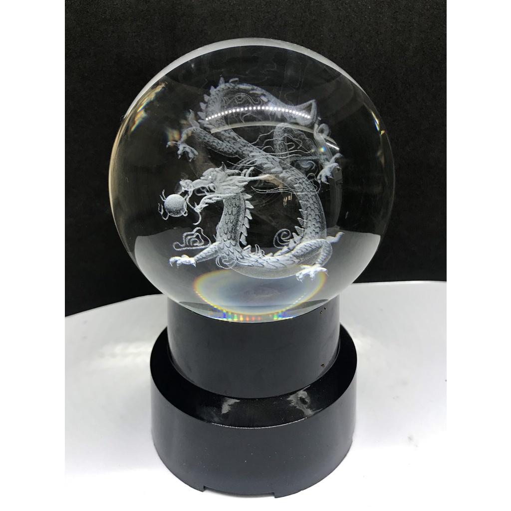 Quả Cầu Pha Lê Phong Thủy 3D Hình Rồng Thông Đèn -  Đồ Lưu Niệm Phong Thủy - Quả Cầu Dragon Gắn Đèn