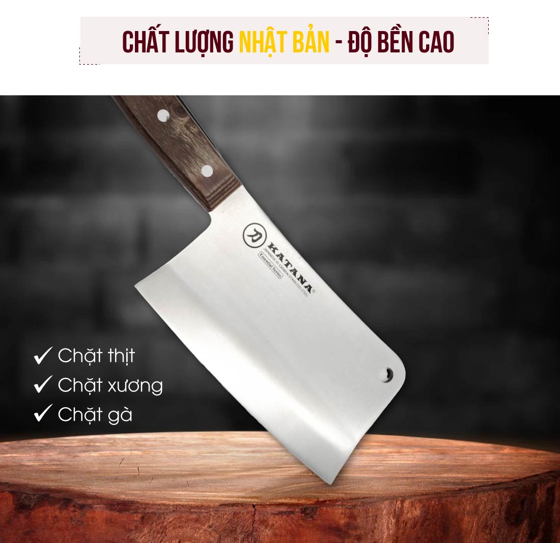 Dao chặt xương cao cấp KATANA Essential KATA-205 cán gỗ, thép không gỉ - dao bếp KATANA cao cấp thương hiệu Việt Nam