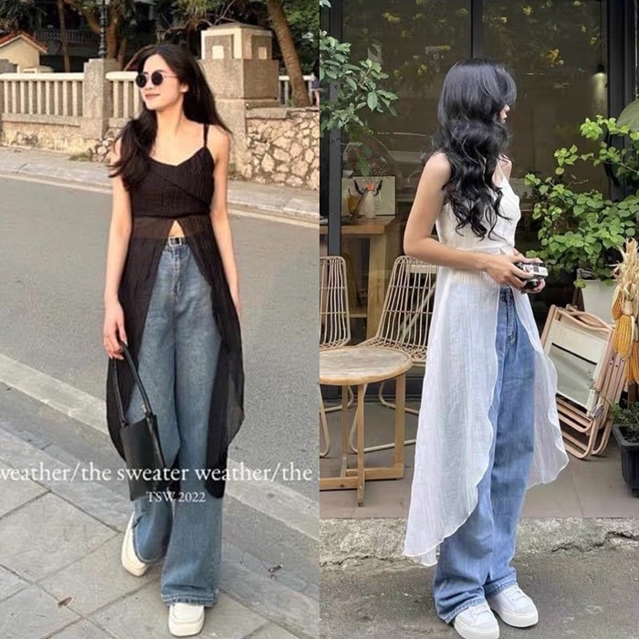 ÁO CROPTOP TÀ DÀI MIDI SUÔNG TRƠN 2 DÂY XẺ TÀ ĐI BIỂN ĐI TIỆC DẠO PHỐ