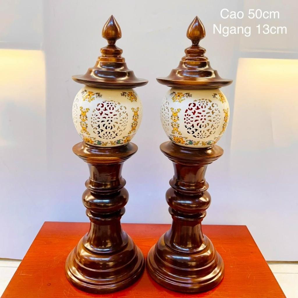 Đèn thờ gỗ bình sứ cao cấp RỒNG VIỆT, đèn trang trí ban thờ thần tài, ban thờ gia tiên