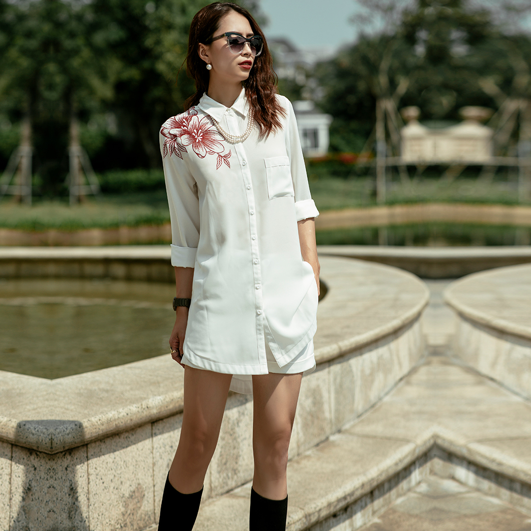 Áo Sơ Mi Nữ Oversized Áo Thêu TOP120 Thời trang thiết kế Hity