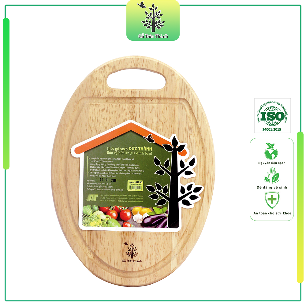 Hình ảnh Thớt gỗ hình oval có rãnh | Gỗ Đức Thành 01255 | Đạt chứng nhận vệ sinh an toàn thực phẩm