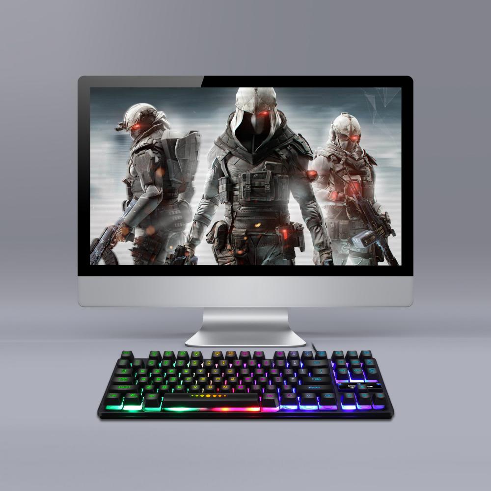 Bàn phím có dây USB 87 Phím có đèn nền đầy màu sắc chơi game tiện dụng GK-10