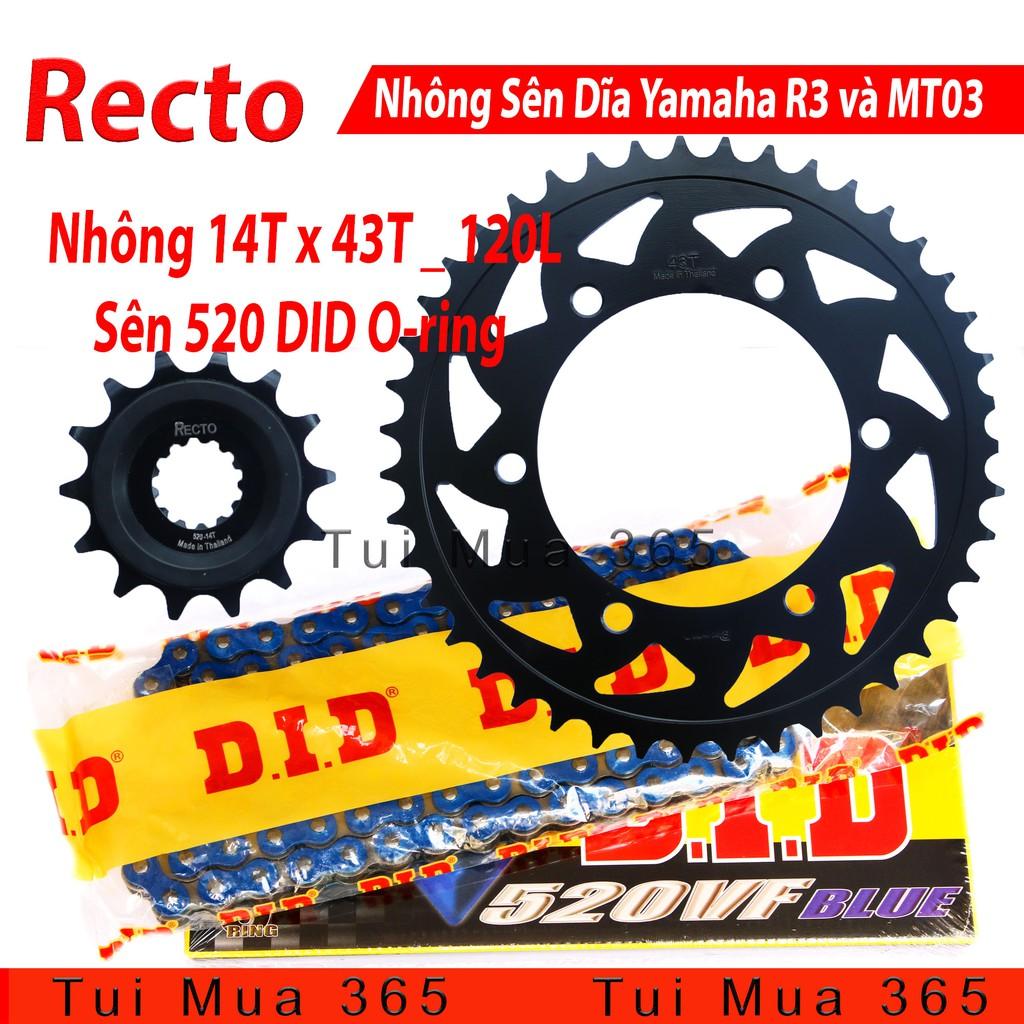 Nhông Sên Dĩa Recto Yamaha, R3 và MT03 Sên Màu 120L DID 520VF Phốt Cao Su Thái Lan 14T x 43T