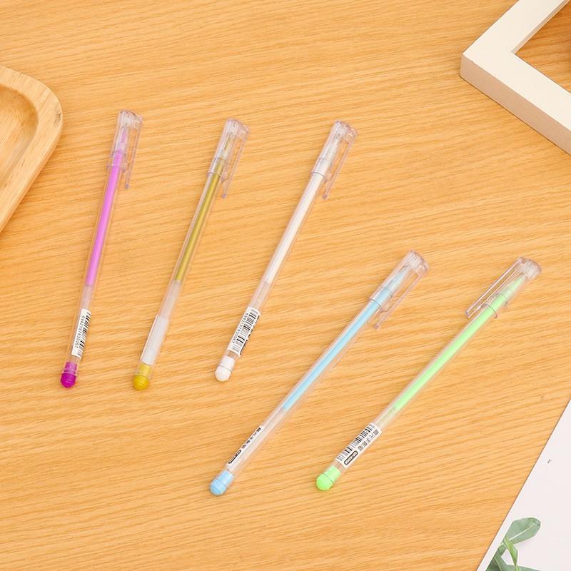 Bút gel nhũ ngòi 0.5mm nhiều màu tùy chọn cho học sinh/sinh viên; dùng viết lên sổ lưu bút, quà tặng, thiệp