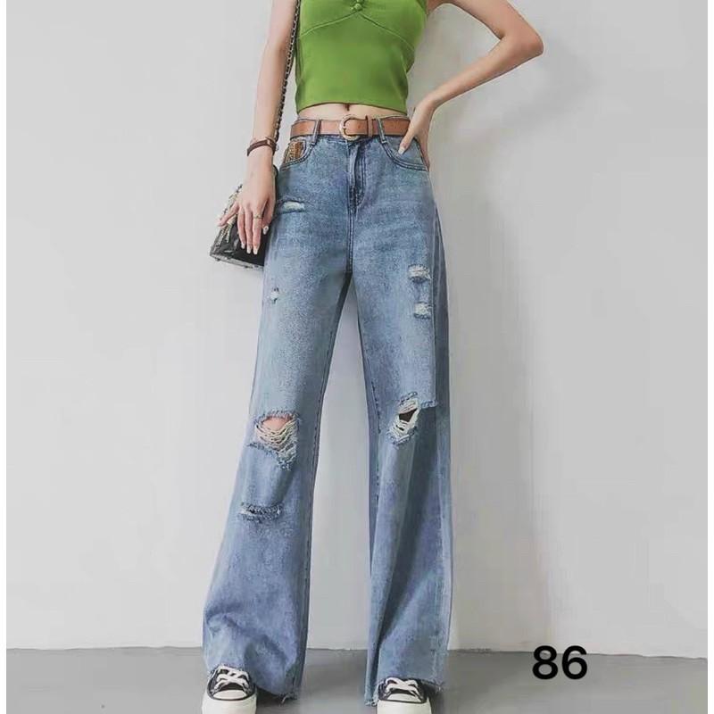 Quần baggy jean nữ ️️ quần jean baggy nữ rách lưng cao ống rộng bigsize đến 80kg thời trang 2Kjean