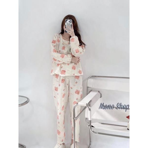 Bộ đồ ngủ nữ dài tay, bộ đồ pizama có thể mặc như bộ đồ bầu hay bộ đồ sau sinh