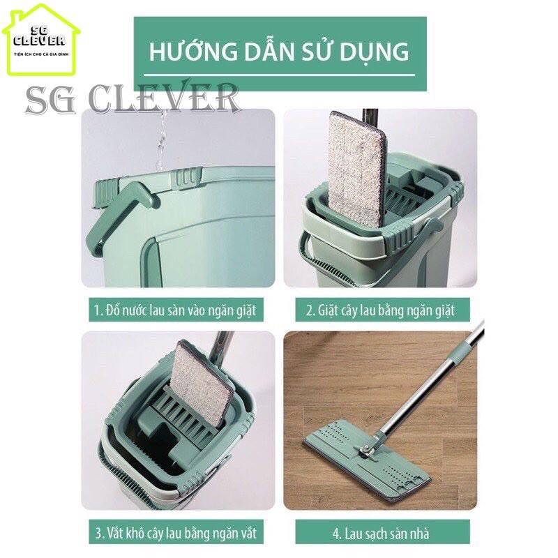 Bộ Cây Lau Nhà Chổi Lau Nhà Tự Vắt 360 Độ Chính Hãng Cao Cấp Tặng Kèm 2 Bông Lau