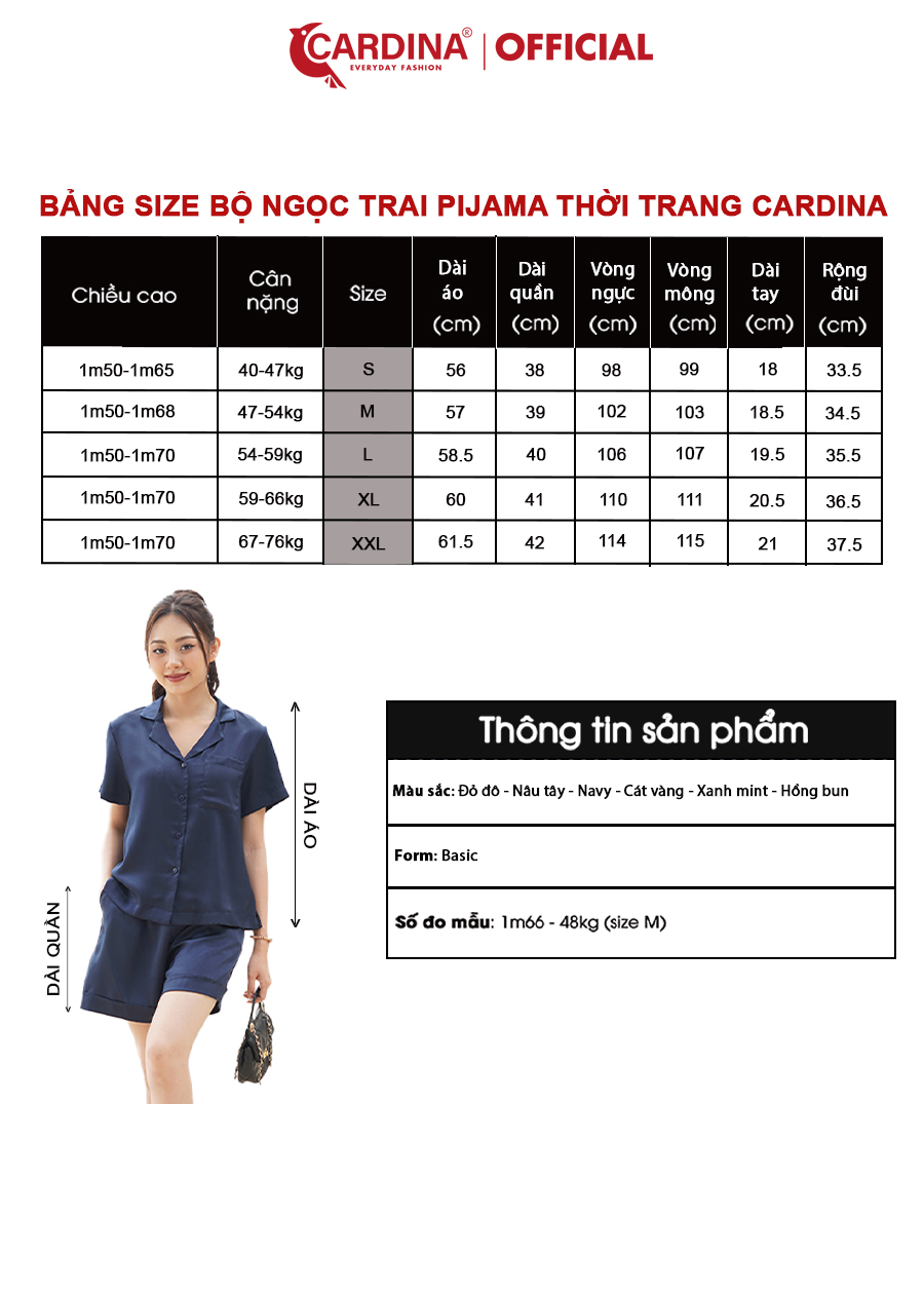 Đồ Bộ Nữ CARDINA Pijama Chất Lụa Satin Ngọc Trai Nhật Cao Cấp Quần Đùi Áo Cộc Tay Mềm Mại 2SF15