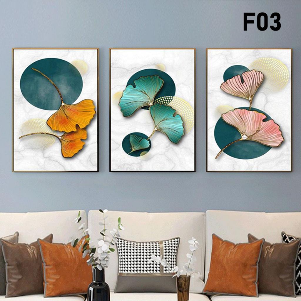 Tranh treo tường 3 bức khung gỗ tranh phòng khách,tranh phòng ngủ phòng bếp phong cách hiện đại - HALO Decor