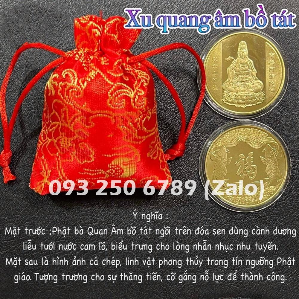 Đồng Xu Quan Âm Cá Chép Mạ Vàng Tài Lộc May Mắn Tặng Kèm Túi Gấm - PASA COLLECTION