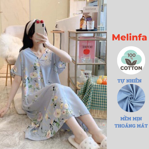 Váy ngủ ngắn tay, đầm ngủ nữ freesize thoải mái chất vải lanh lụa cotton tự nhiên thoáng mát nhiều màu mã VAV0222