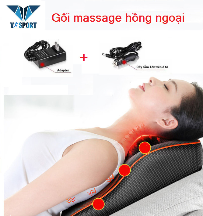 Gối Massage Đa Năng Hồng Ngoại SK001.1 - Máy Mát xa Toàn Thân Nhiệt Hồng Ngoại - Chuyên Sâu Cho Cổ, Vai Gáy, Lưng Dưới, Đùi, Chân - Sử Dụng Tại Nhà, Văn Phòng, Trên Ô Tô (Kèm Adepter)