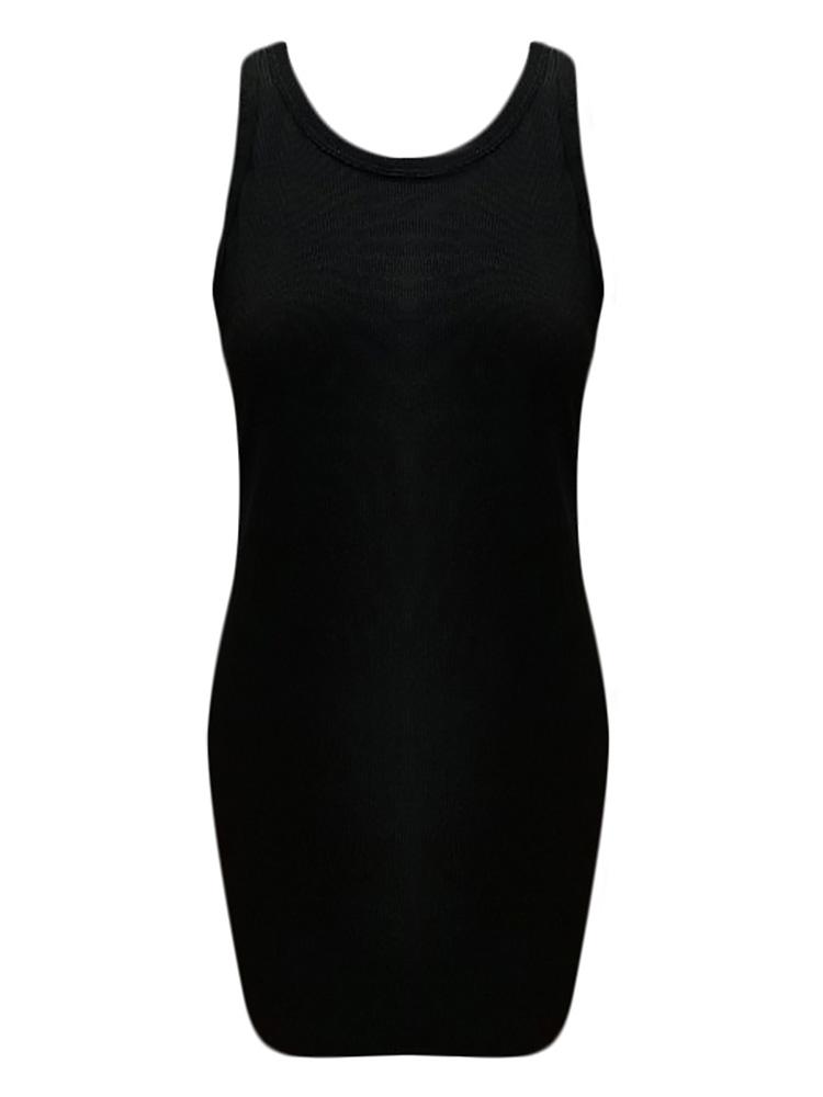 Women Sleeveless Mini Dress Stretchy Ribbed Tank Dress Solid Bodycon Party Clubs Dress