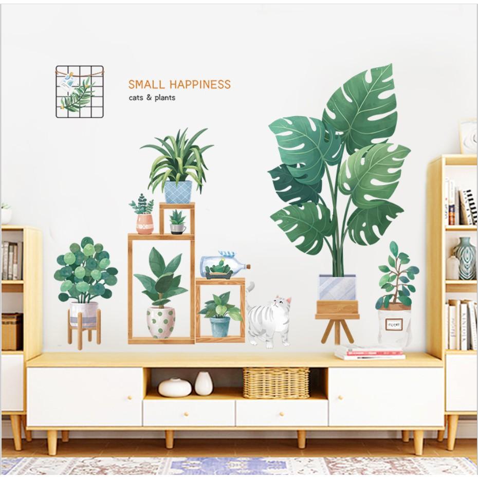 Decal trang trí tường - Nhiều châu cây xanh trang trí 04