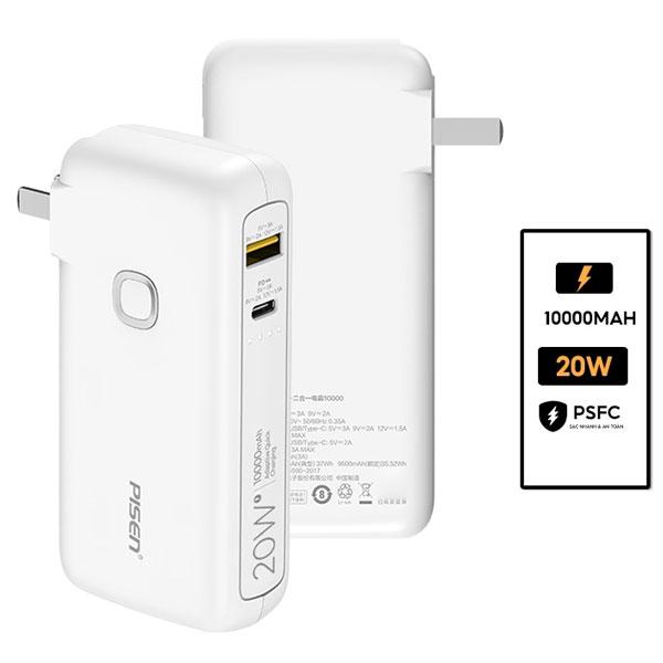 Sạc Dự Phòng 2 In 1 Có Chân Cắm - Quick High Power Box 10000MAH 20W - Pisen TS-D308 (Mẫu Màu Giao Ngẫu Nhiên)