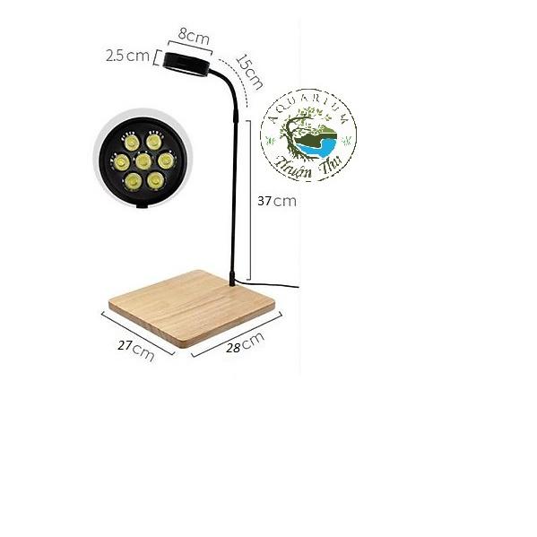 Đèn led đế gỗ ánh sáng trắng 7W cho bể thủy sinh, tiểu cảnh biotop