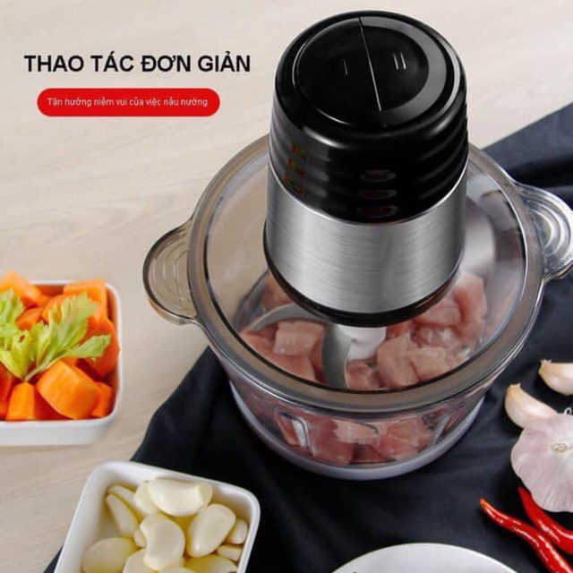 Máy Xay Thịt, Xay Rau Củ Quả, Đa Năng - Cối Thủy Tinh - 4 Lưỡi 2 Tốc Độ - Dung Tích 2 Lít - Công Suất 300W - An Toàn Khi Sử Dụng