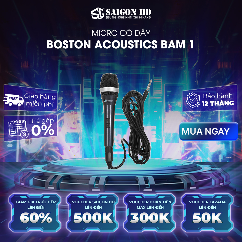 Micro có dây loại xịn BOSTON ACOUSTICS Bam 1 - Hàng chính hãng, giá tốt, nhạy âm hút tốt, lực mic mạnh, loại bỏ tạp âm tiếng ồn