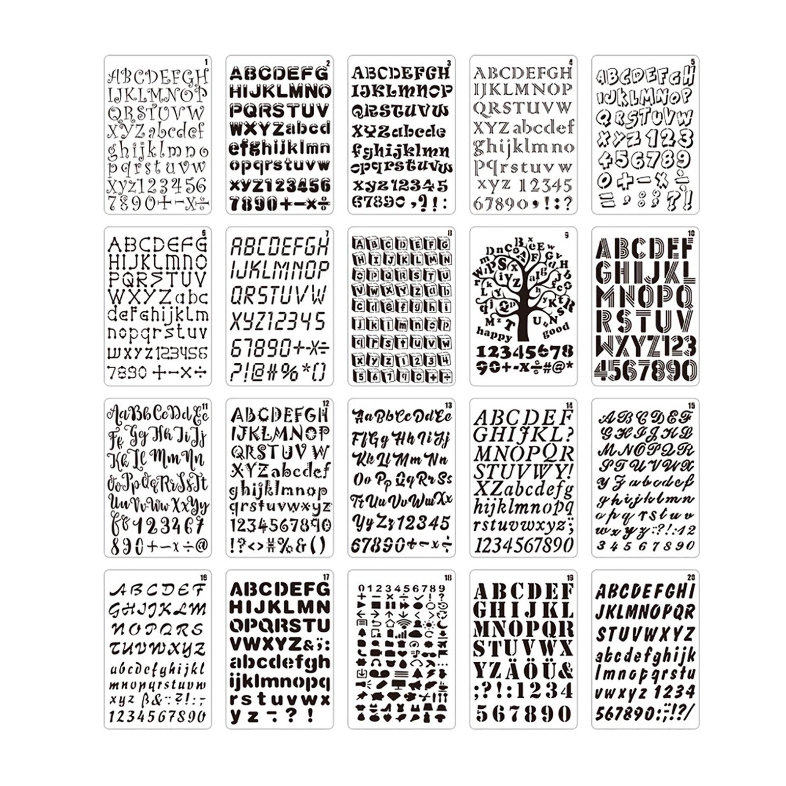 20pcs B5 Alphabet Letter Number Stencils Drawing Painting PET Templates Reusable for Journal DIY Art Craft Scrapbooking
