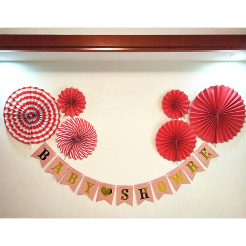 Its A Girl Bunting Banner Garland Paper Pinwheel Fans Baby Shower Kit Red
