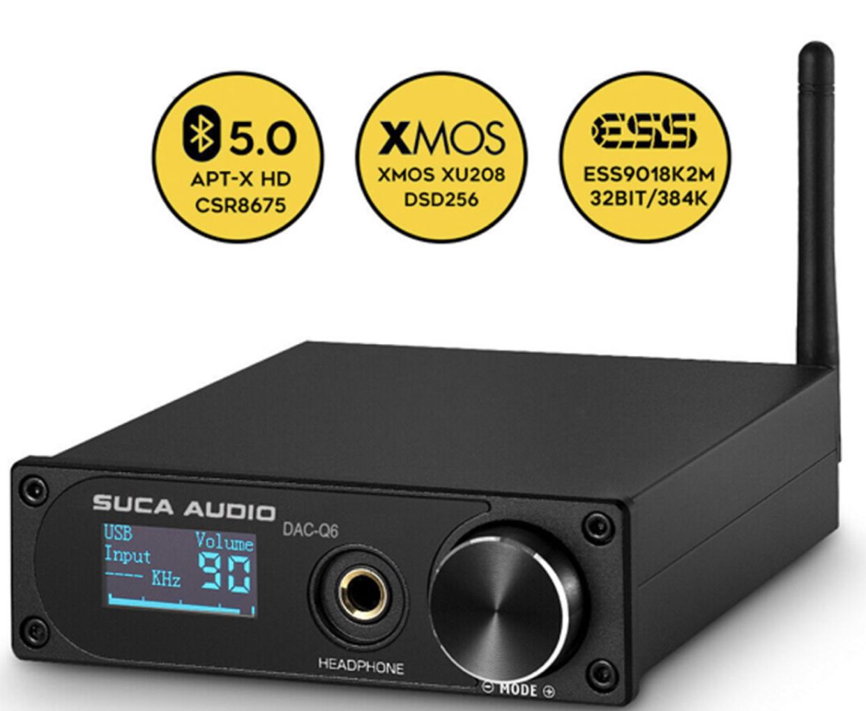 DAC SUCA AUDIO Q6 Pro - Giải mã âm thanh 32bit/384Khz – Bluetooth 5.0 - Tặng USB nhạc lossless - Hàng chính hãng