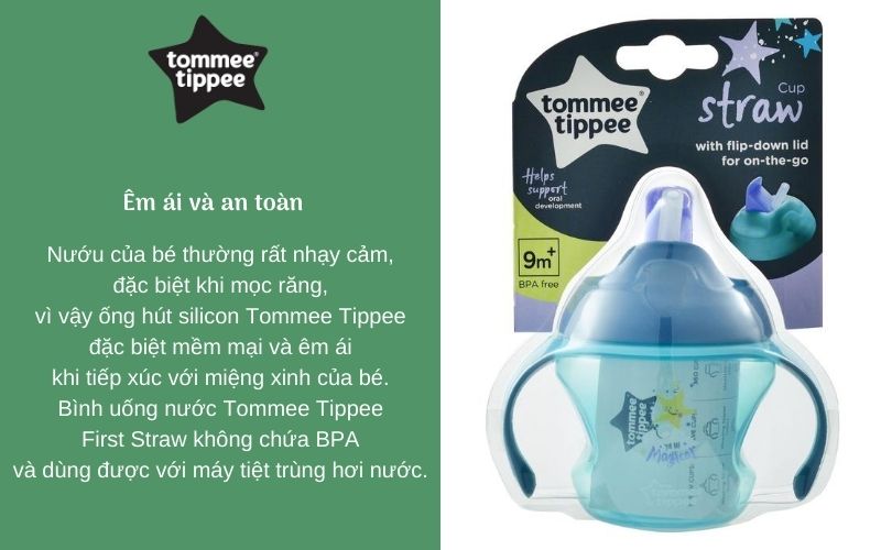 Bình uống nước có ống hút cho bé Tommee Tippee First Straw 150ml từ 9 tháng - Xanh Lá