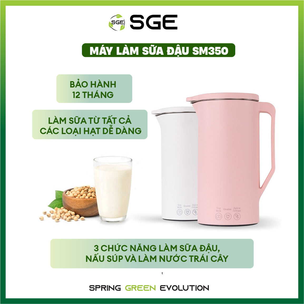 Máy Làm Sữa Đậu/ Sữa Hạt Model SM350. Dòng Máy Gia Đình, Quán Cafe, Làm Sữa Tốc Độ Cao, Tiện Lợi, Đơn Giản, Giá Hấp Dẫn. Hàng Nhập Khẩu Chính Hãng Thái Lan