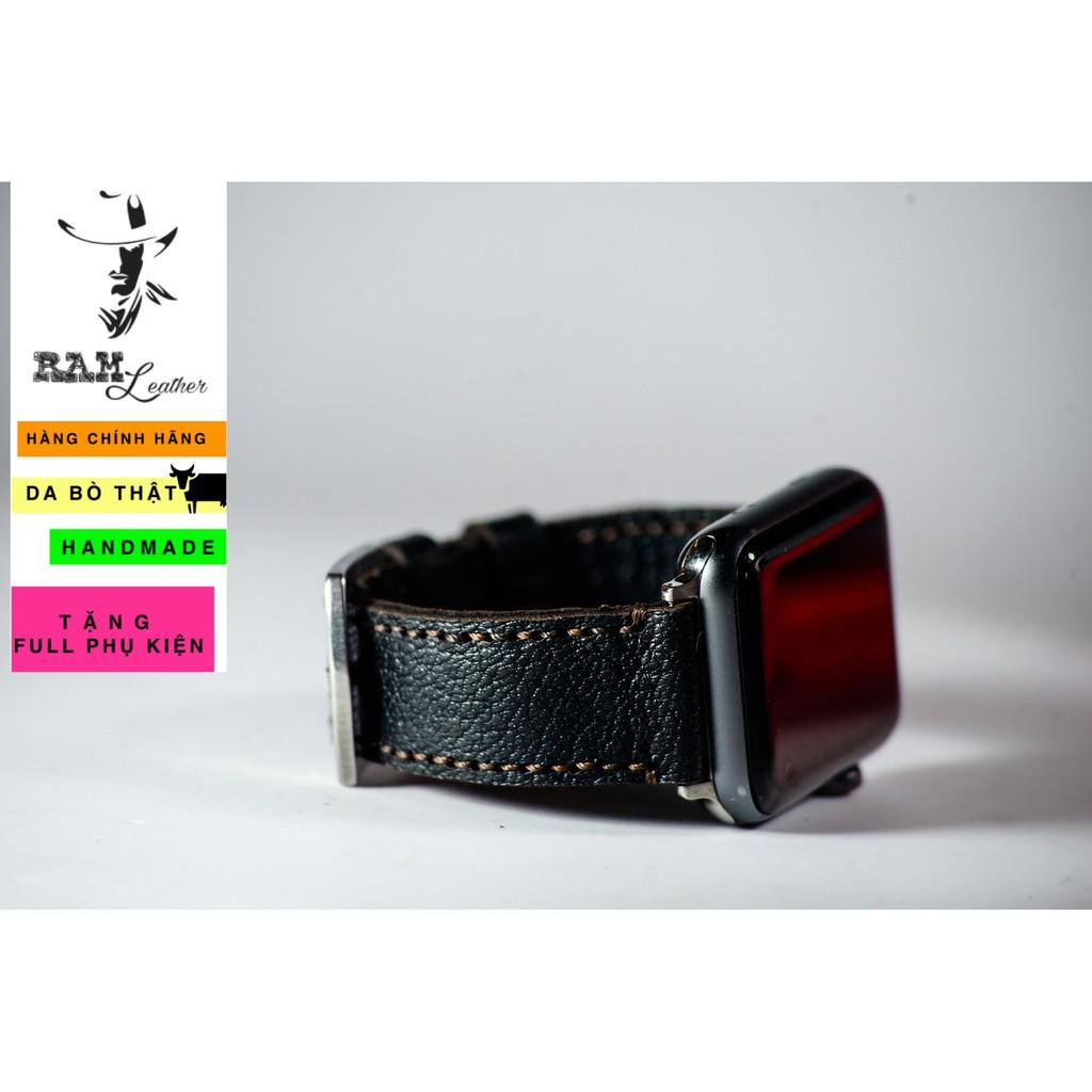 Dây đồng hồ Ram Leather cho casio ae1200/seiko5 da dê thật 1955 đen vân hạt