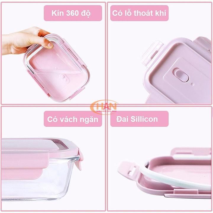 Bộ Hộp Cơm Văn Phòng Chất Liệu Thủy Tinh Cao Cấp Có Chia Ngăn Tiện Dụng - Tặng Kèm Túi Giữ Nhiệt Và Bộ Muổng Đũa